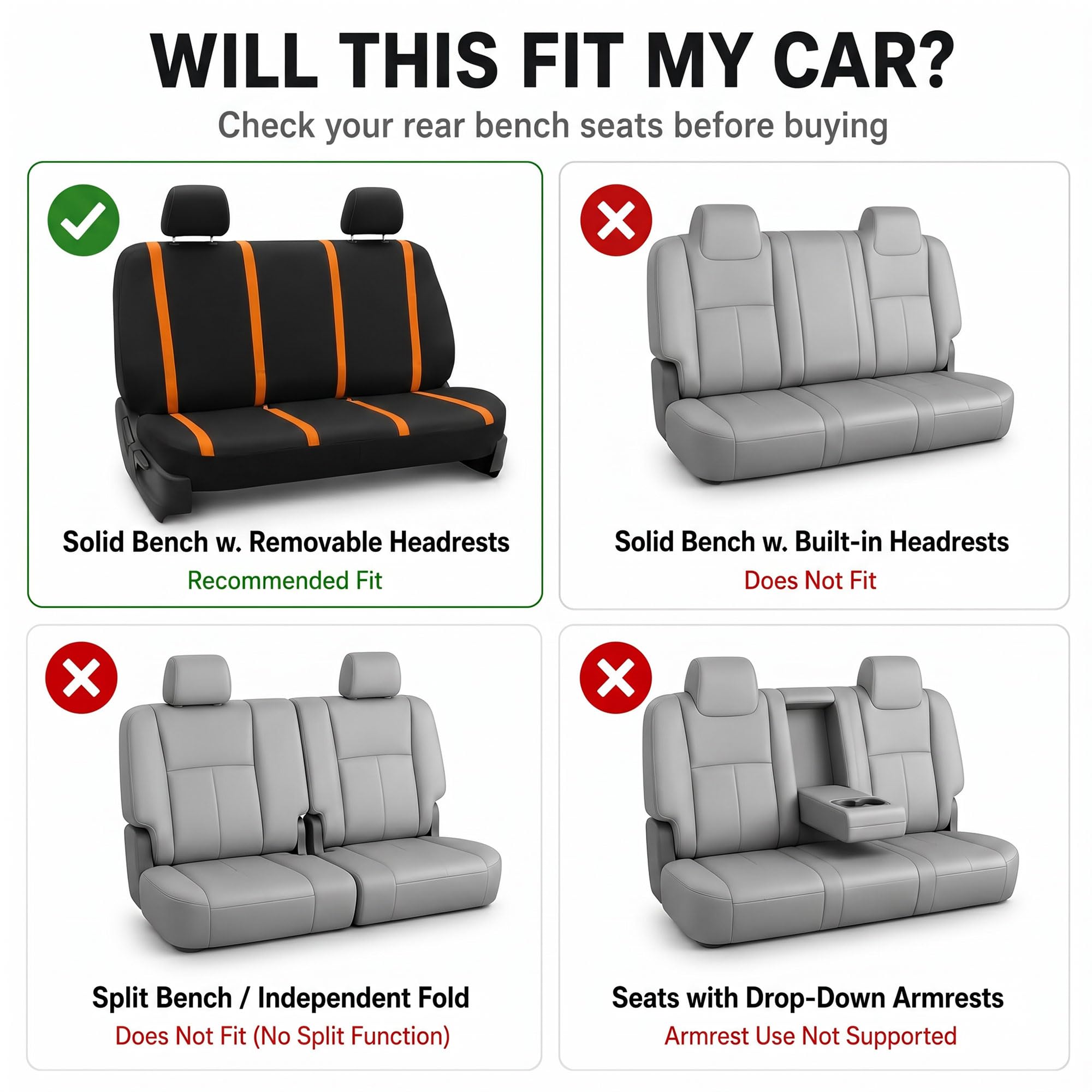 FH Group Juego de fundas para asientos traseros de coche, fundas de asiento de coche con reposacabezas extraíble, ajuste universal, fundas de asiento de automóvil, fundas de asiento lavables para SUV,