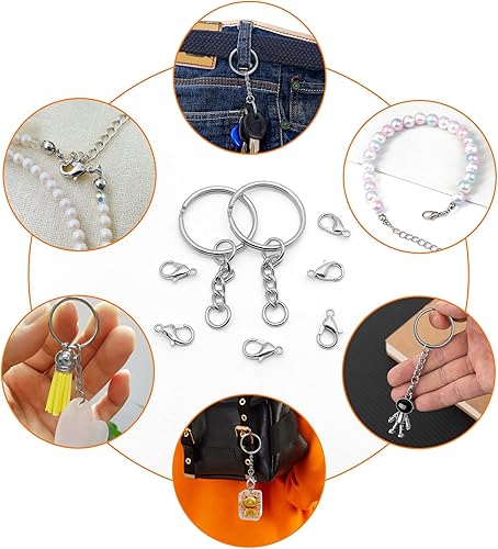 Miniatura 5 de 120 llaveros divididos con cadena, 60 llaveros con cadena y anillos de salto, 60 cierres de pinza de langosta para hacer llaveros y manualidades