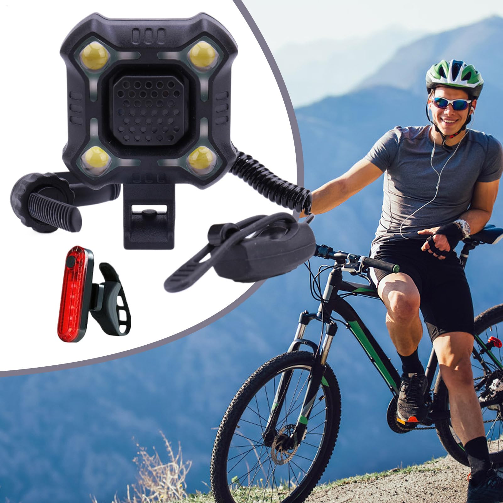 Corne de vélo pour adulte, corne de vélo | Lumière de cloche de vélo rechargeable | Born de cyclisme 2-en-1 rechargeable de 140 dB avec lumière brillante pour Road Mountain Electric Bike