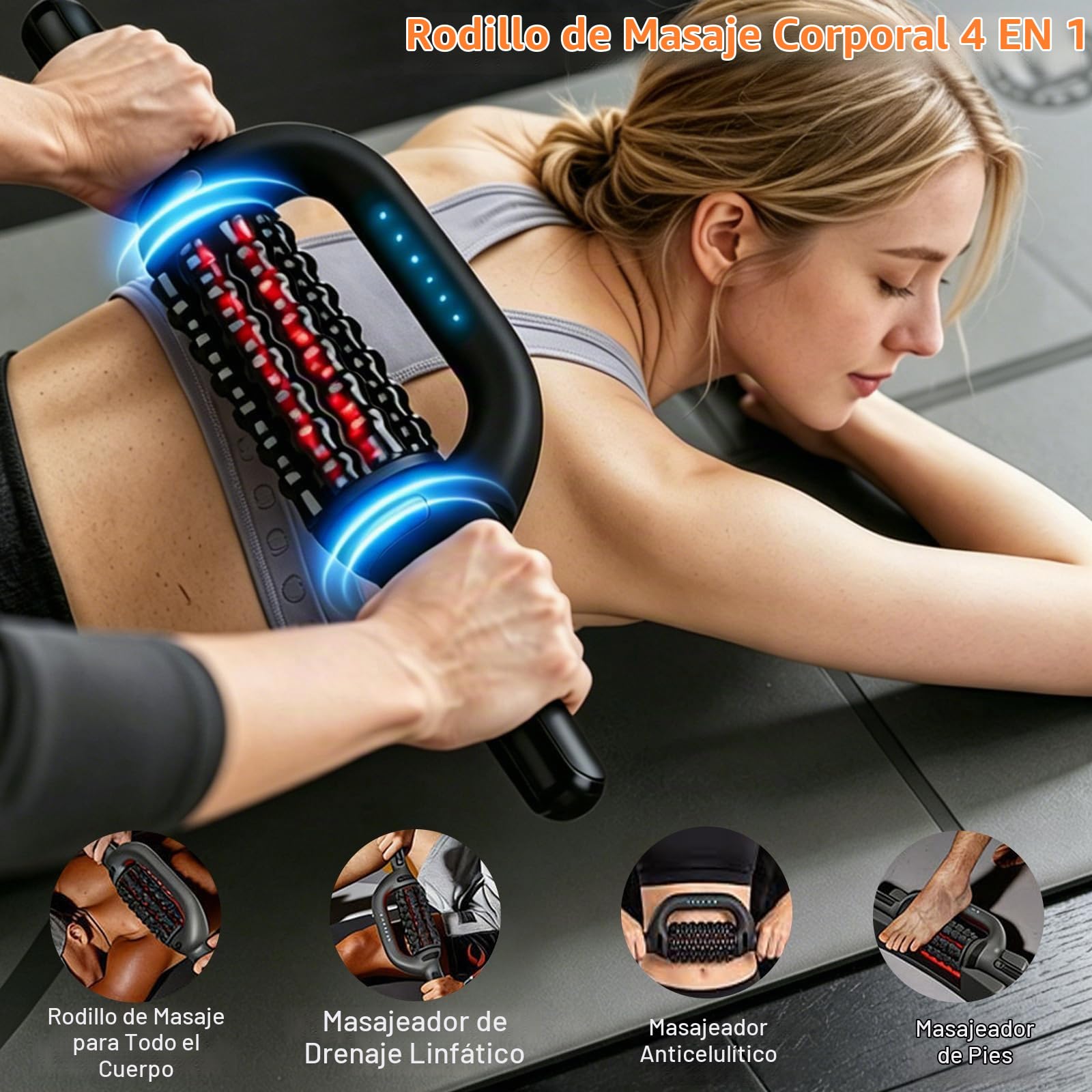 Rodillo de Masaje Anticelulítico Eléctrico, Masajeador de Rodillo Portátil para Tejido Muscular Profundo, 6 Velocidades, para Recuperación y Relajación Muscular