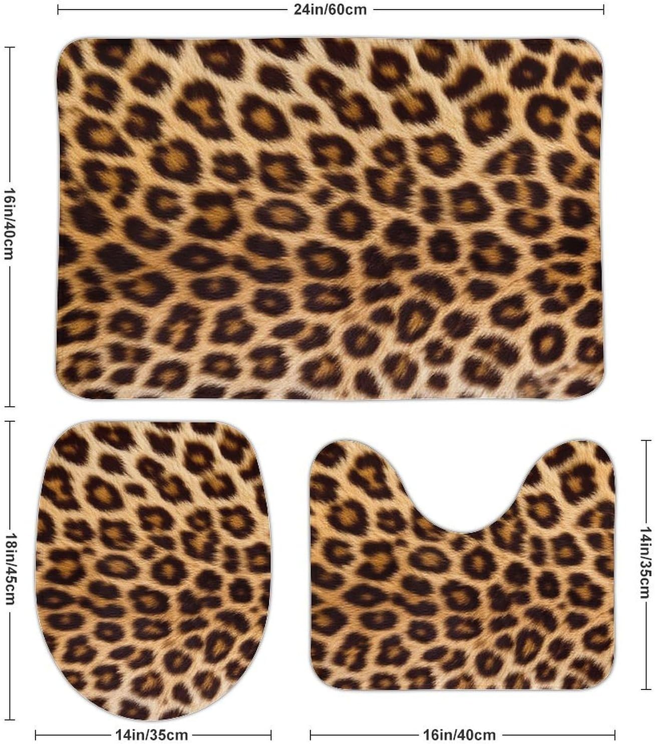 Leopard Printed Bathroom Rug Set Toilet Rug Set 3 Piece Absorbent Microfiber Memory Foam Bath Mat Sets Decorations 16"x24"