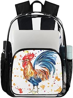 Mochila transparente galo para livros resistentes, pintura a óleo galo impermeável transparente mochila PVC transparente com alça de ombro reforçada para escola, trabalho, viagens, Multicor
