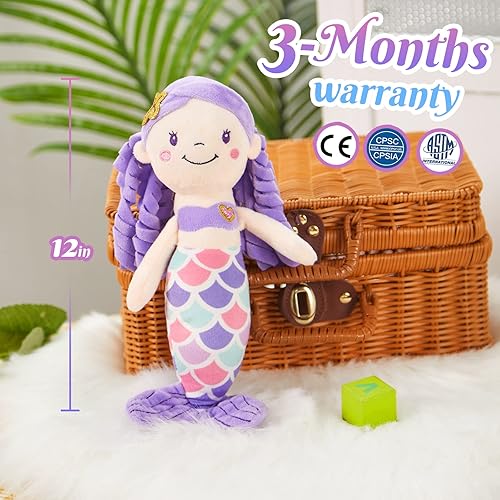 Miniatura 9 de Athoinsu Muñeca de peluche suave de princesa sirena, cumpleaños, día del niño, para niñas pequeñas, amarillo, 15.5 pulgadas