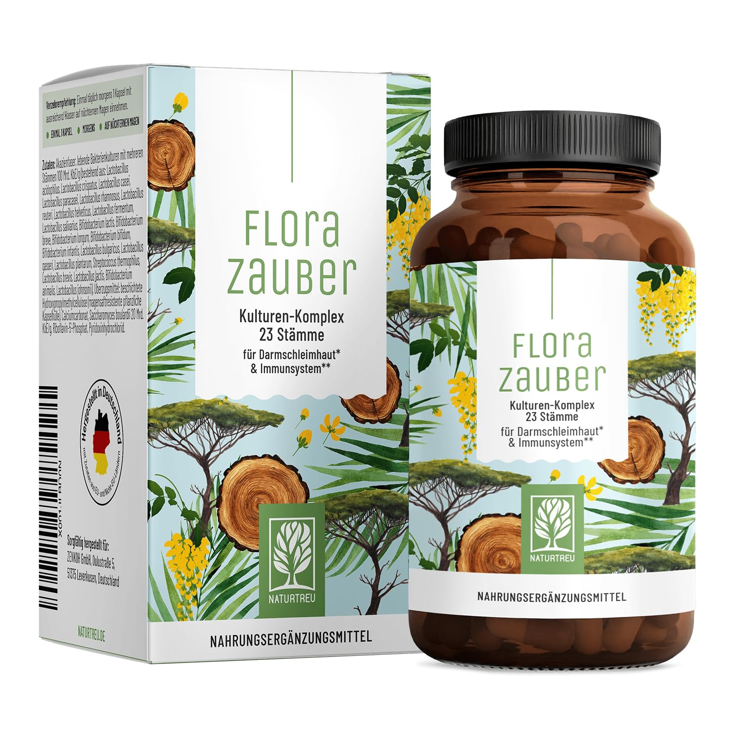 NATURTREU® Kulturen Komplex magensaftresistent & vegan - 23 Bakterienstämme ohne Inulin - Komplex u.a. mit Lactobacillus & Bifidobakterien, 60 Kapseln