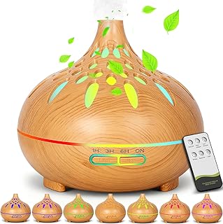 Diffusore di Oli Essenziali,500ml Ultrasuoni Diffusori Olio Essenziale, Diffusore di Aromi,Legno Aromaterapia Elettrico Profumatore Diffusore,con 7 Colori LED,Umidificatore Ambiente per Casa