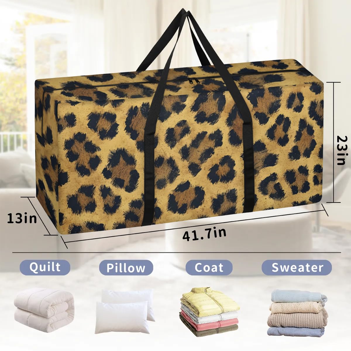 Shoblo Extra Large Moving Bags with Zippers & Carrying Handles Heavy-Duty Storage Tote for Space Saving Leopard Print Style