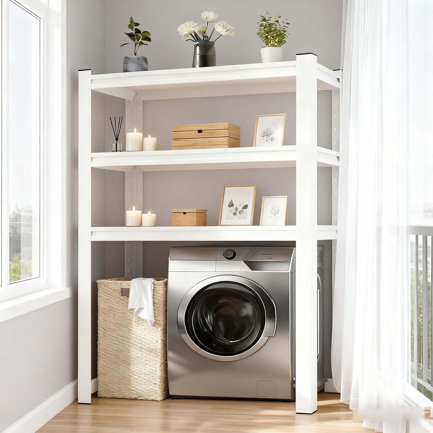 Heavy-Duty Metal Storage Shelves - Adjustable Tool-Free Rack for Kitchen, Laundry Room, & Pantry - Space-Saving Organizer (3-Tier, L90W40_160CM)