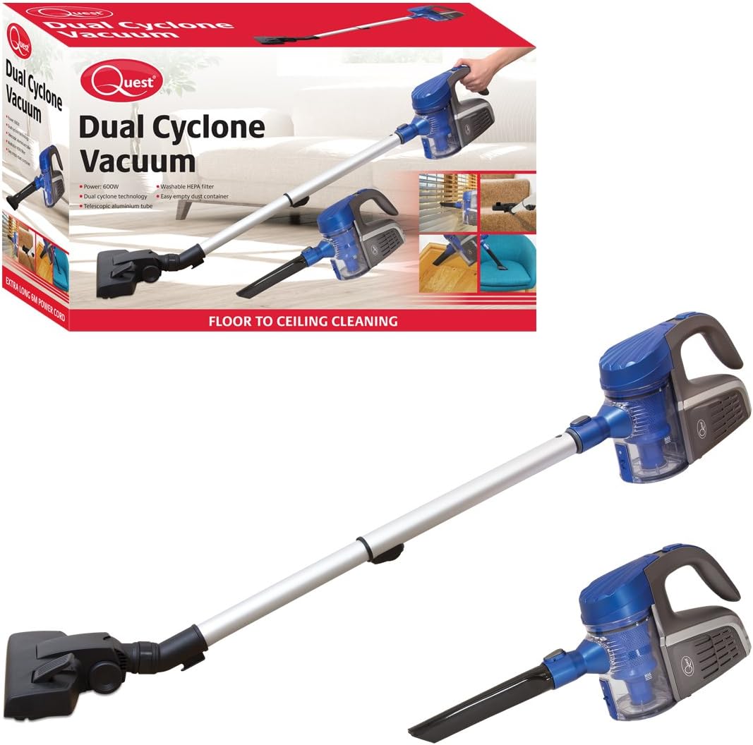 Quest 44860 Dual Cyclone & Handheld Vacuum Cleaner, Long 6m Power Cable & Washable HEPA Filtration Technology, 600W, Blue