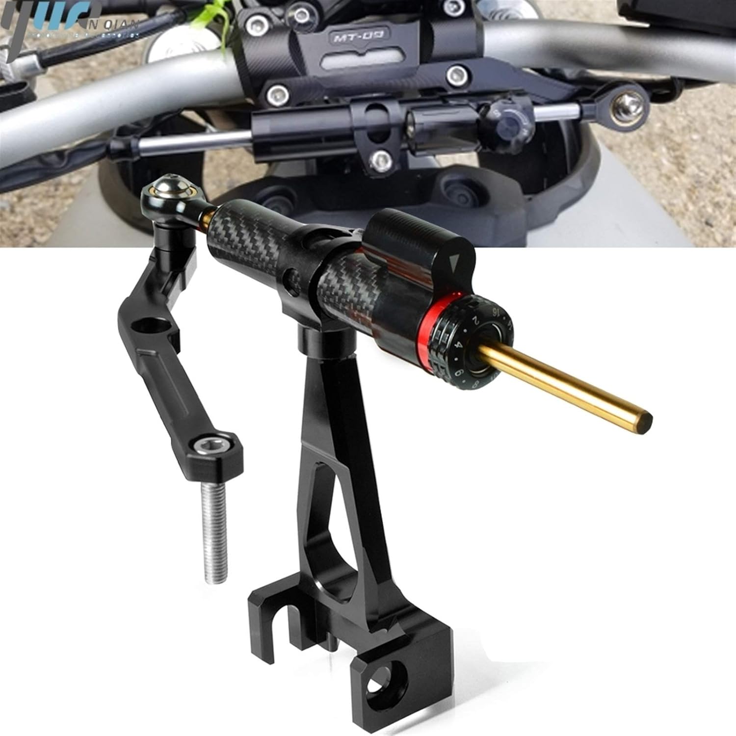 Motorcycle Carbon Fiber Steering Stabilize Damper Mounting Bracket Kit For MT-09 MT09 FZ09 FZ-09 Mounting Bracket Kit(Carbon fiber)