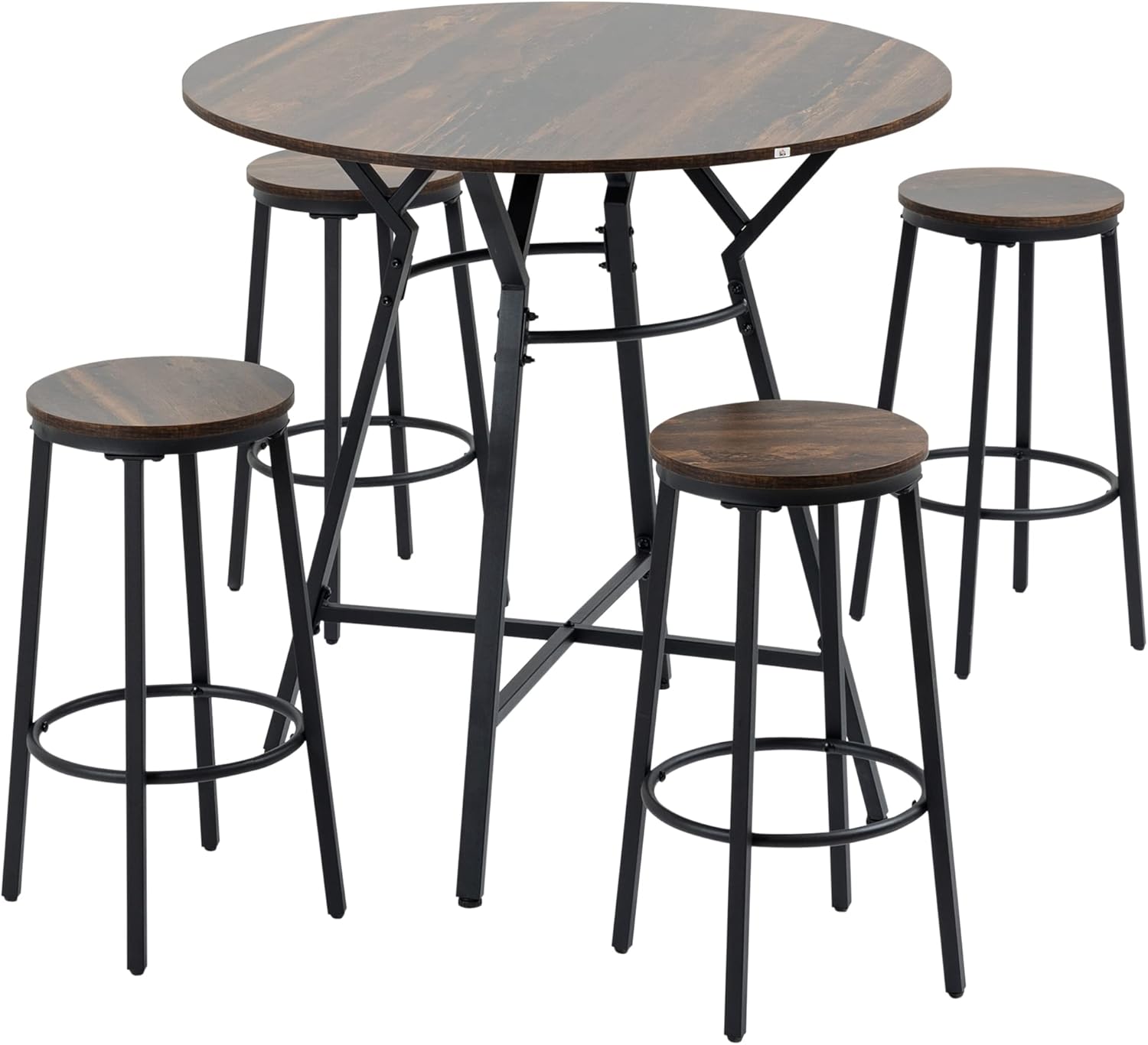5Piece Bar Table and Chairs Set, Space Saving Dining Table with