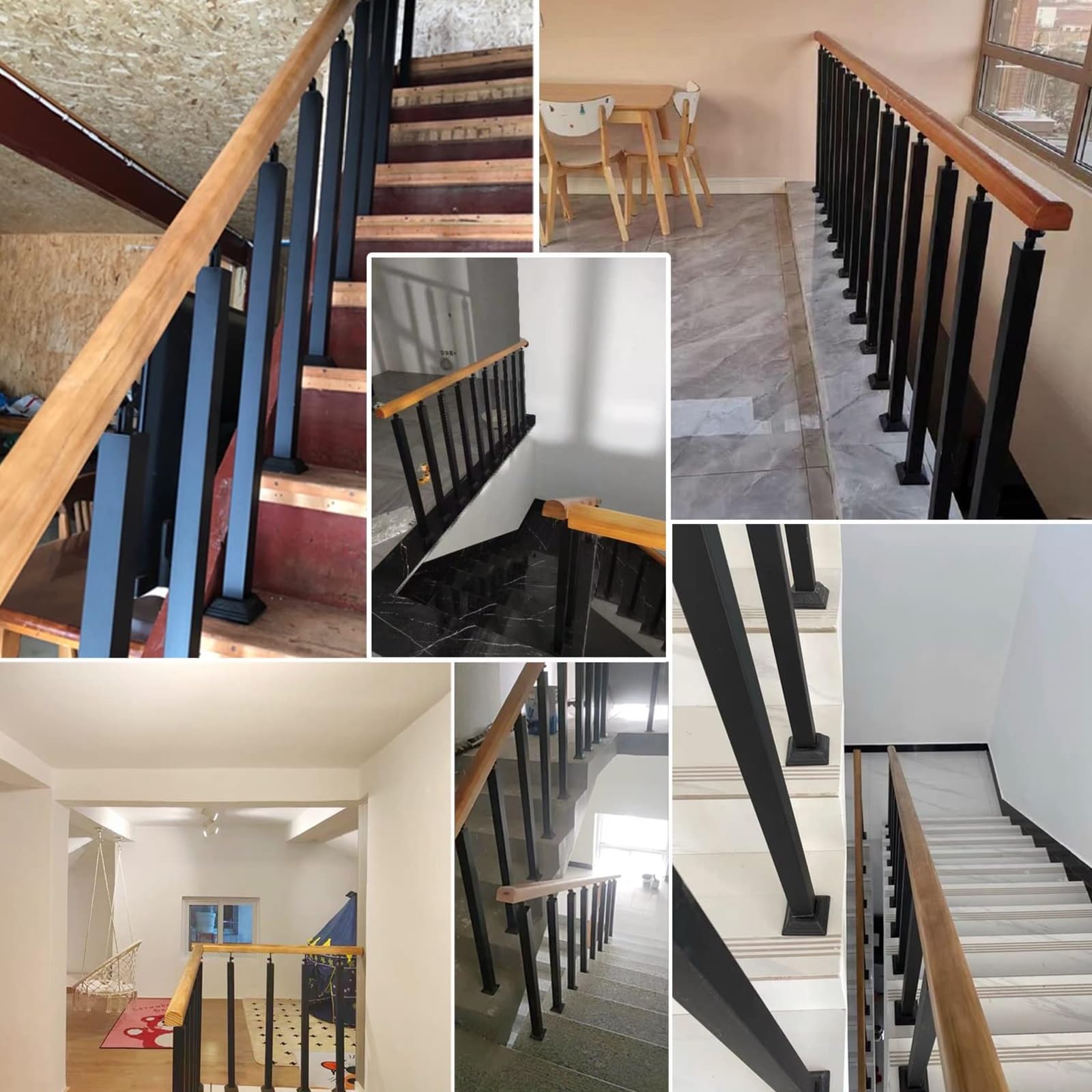 Zestaw wewnętrznych balustrad schodowych, 65 cm, czarne metalowe słupki balustradowe, poręcze na schody, balkony, tarasy i dekoracje zewnętrzne, łatwa instalacja, bezpieczeństwo i styl.