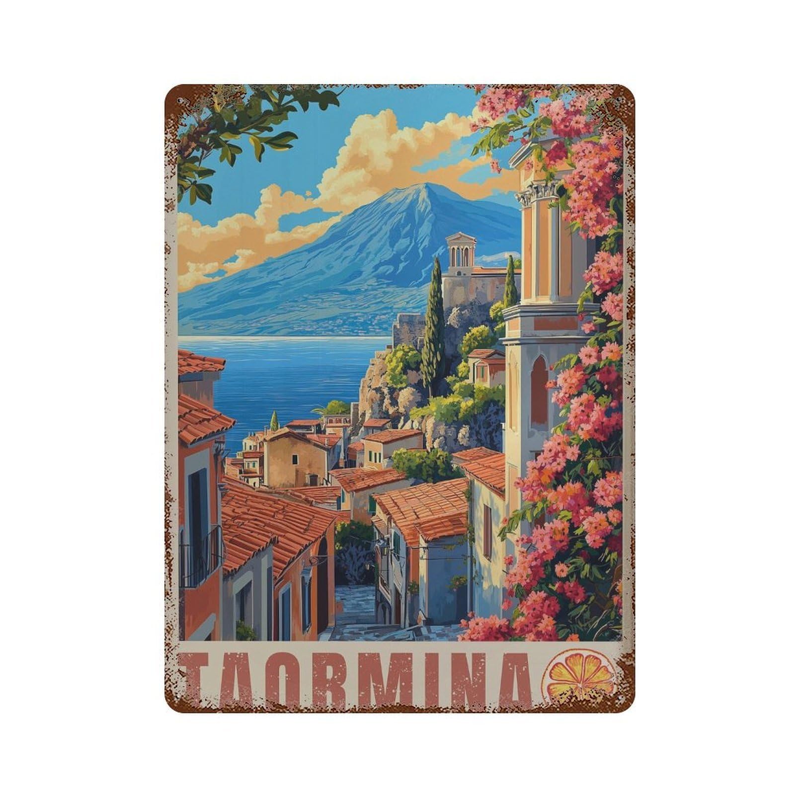 xiaoxiaoshen Taormina Sicily Colorful Italian Coastal Landscape (2) Wall Decor Art Metal Tin Poster Modern Home Decor Art Home Bar Shop Decorations Vintage Sign 40x30cm