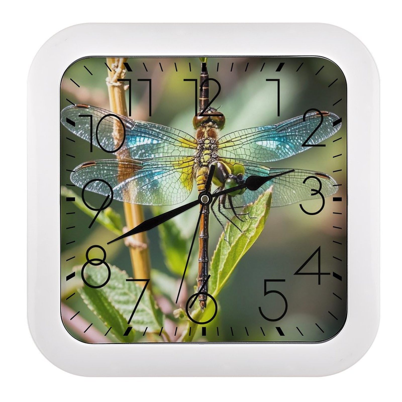 LZQPOEAS Colorful Dragonfly Wall Clock Fashionable Versatile Silent Wall Clock Simple Elegant Non Ticking Analog Clocks Easy to Install Square Modern Clocks for Home Decoration