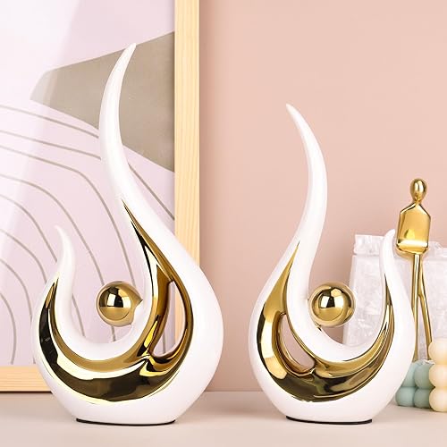 Vista 33 de XMGZQ Decoración verde azulado para el hogar, escultura de pareja verde y dorado, estatuas de cerámica verde, estatua de cerámica de arte abstracto