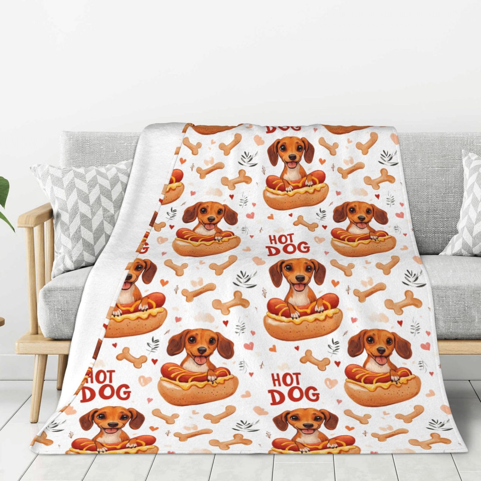 Plaid hot-dog en flanelle 127x152 cm, cadeau original homme femme