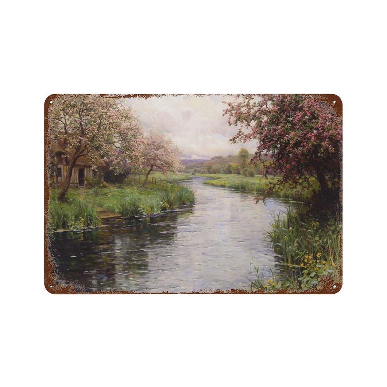 xiaoxiaoshen Vintage Canal Oil Painting_ Spring Blossom Landscape Wall Decor Art Metal Tin Poster Modern Home Decor Art Home Bar Shop Decorations Vintage Sign 20x30cm