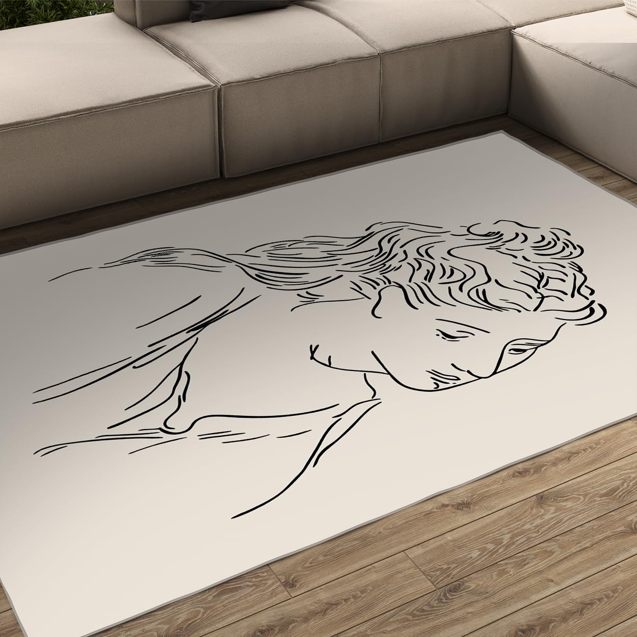 Tapis minimal line art femme Picasso 100x150 lavable machine pour chambre