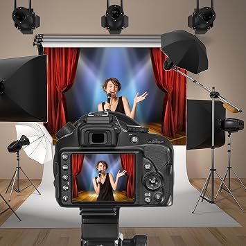 5x3ft Vinyl Huge Swanky Red Curtain Stage Backdrop Photography Background Wedding Hall Red Carpet Spotlight Celebrating Festival Party Children Lovers Adults Photo Backdrop Photo Studio