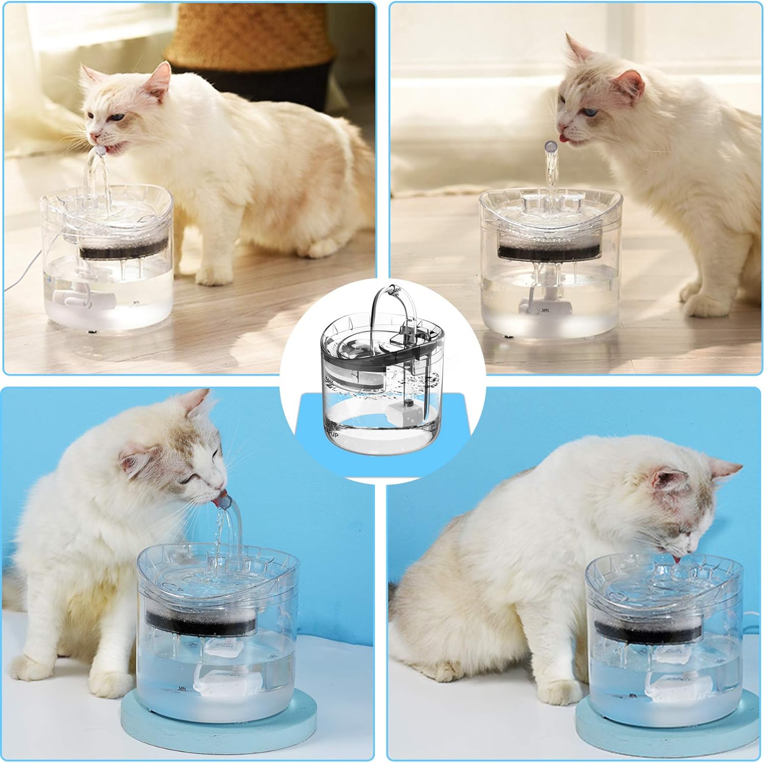 Cat Water Fountain Animal Water Dispenser 61OZ/1.8L Automatic Pet Drinking Fountain with 3 Filter Replacement 1 Pump 1 Cleaning Brush kit 1 Silicone Food Mat 1 Adapter for Cats Kitty Indoor : Pet Supplies
