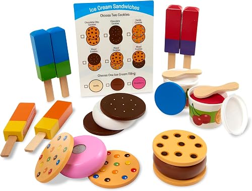 Melissa & Doug Wooden Frozen Treats Ice Cream Play Set (24 pcs) - Play Food and Accessories