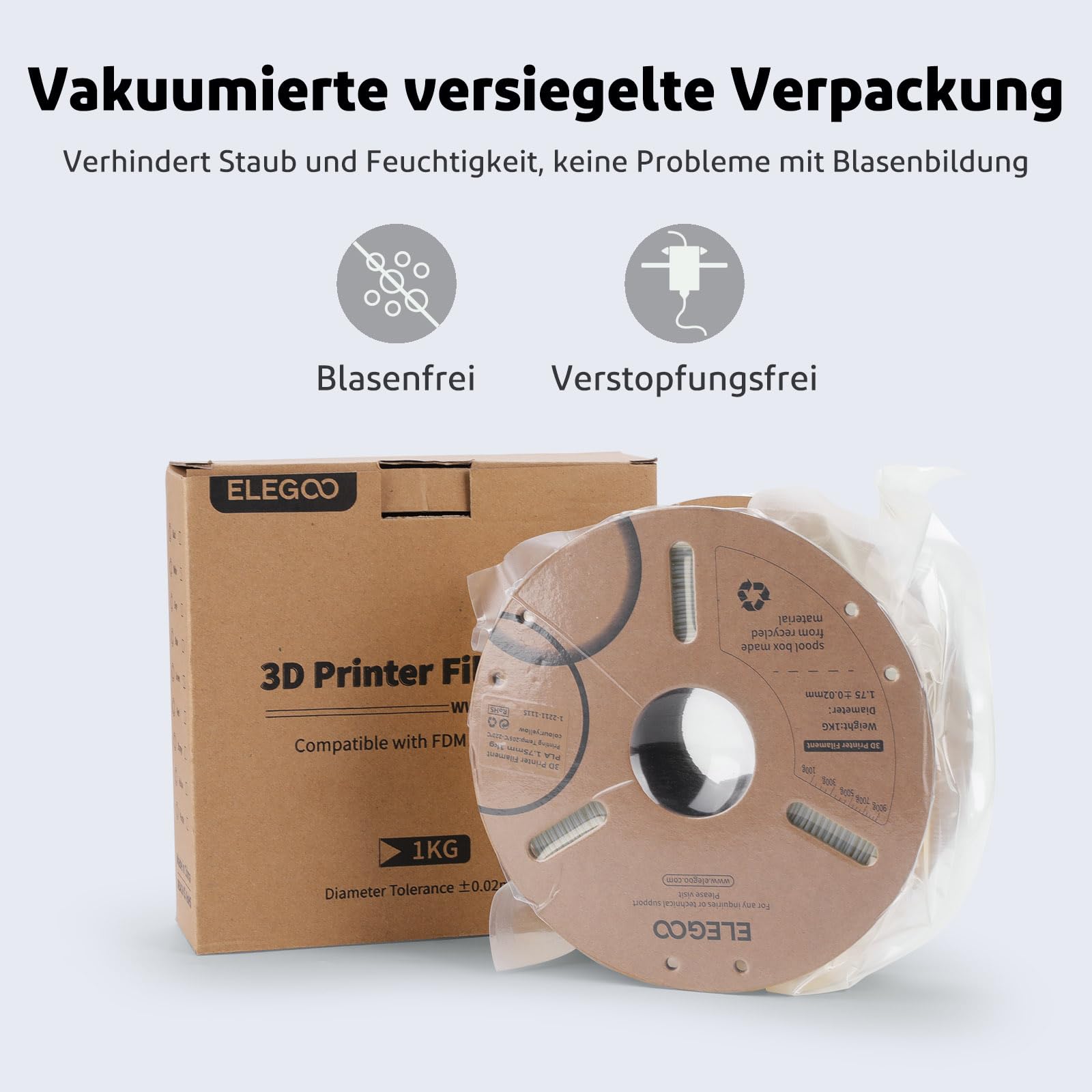 ELEGOO PLA Filament 1.75mm Schwarz 1KG, 3D Drucker Filament Maßgenauigkeit +/- 0,02 mm, 1kg Pappspule (2.2lbs) Filament-3D-Druckmaterialien Passt für die Meisten 3D Printer