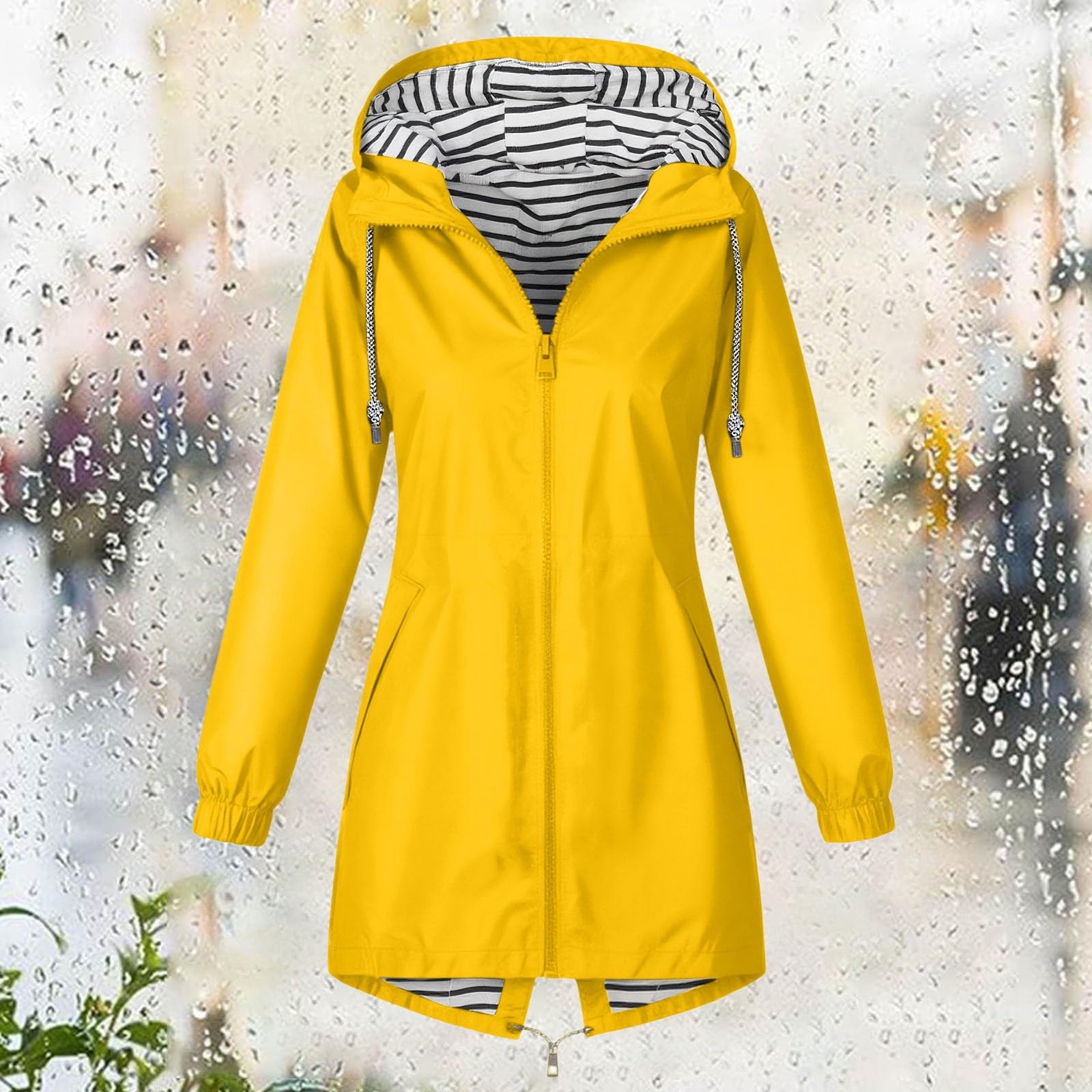 Genérico Chaqueta cortavientos anorak ligera senderismo capucha bolsillos rayas aventuras al aire libre mujeres