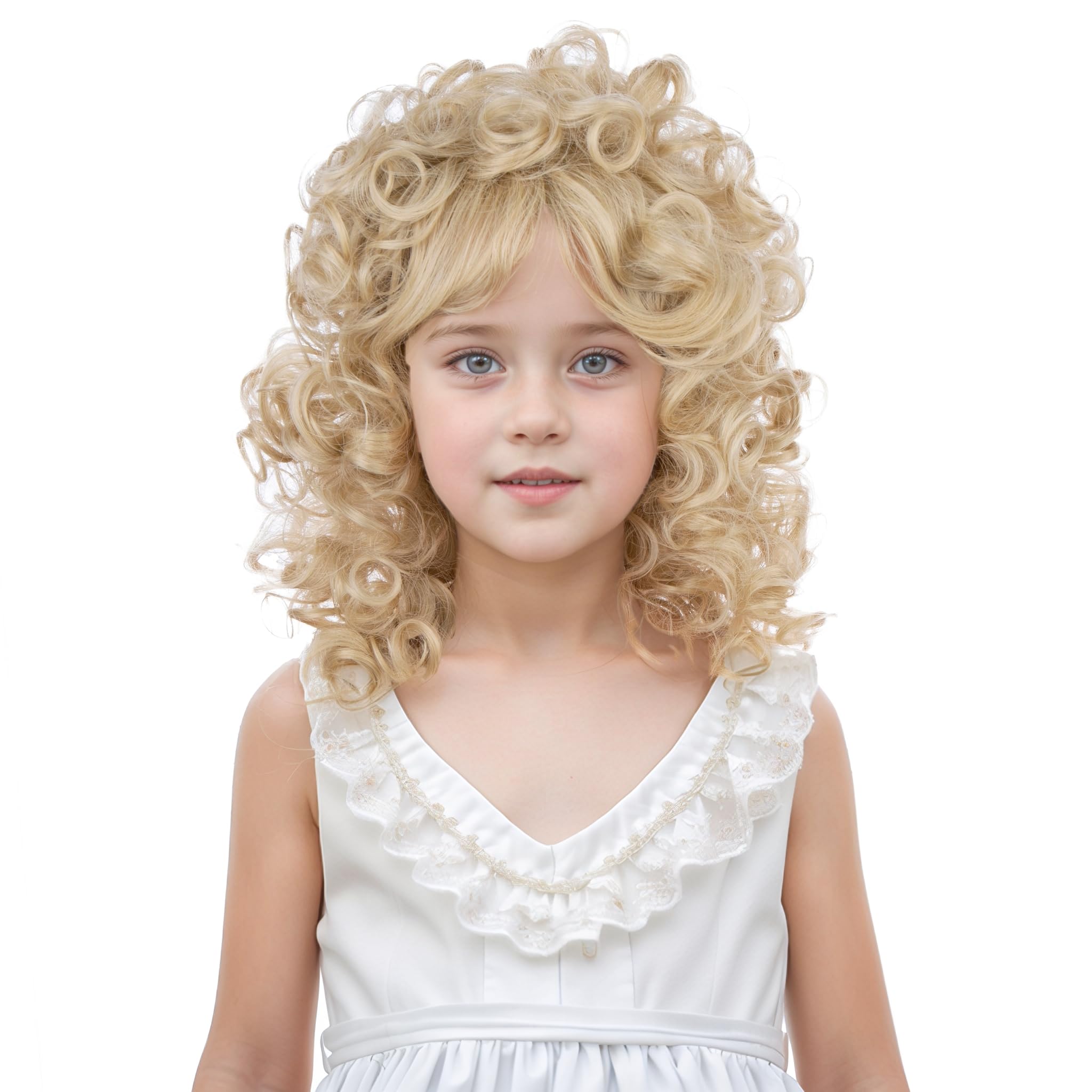 DUDUWIG Child Ash Blonde Wig Kids Short Blonde Curly Wavy Wig with Bangs for Girls Cosplay Hair Wigs Include Cap
