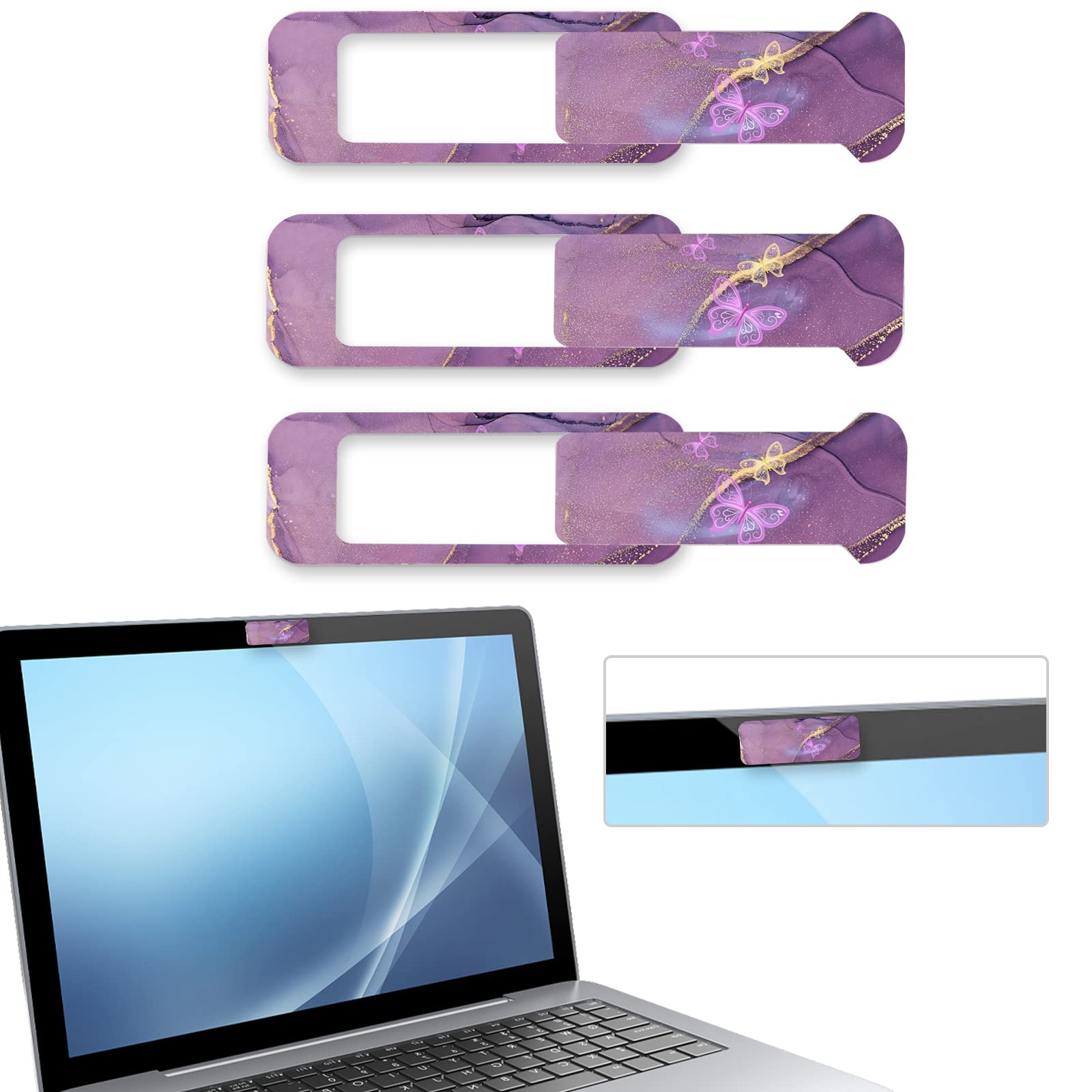 Webcam cover, 3 pieces, laptop camera cover, privacy shielding capacity is twice as big as The traditional, suitable for computer mobile phones, laptops, tablets and so on (Purple marble)-image-42