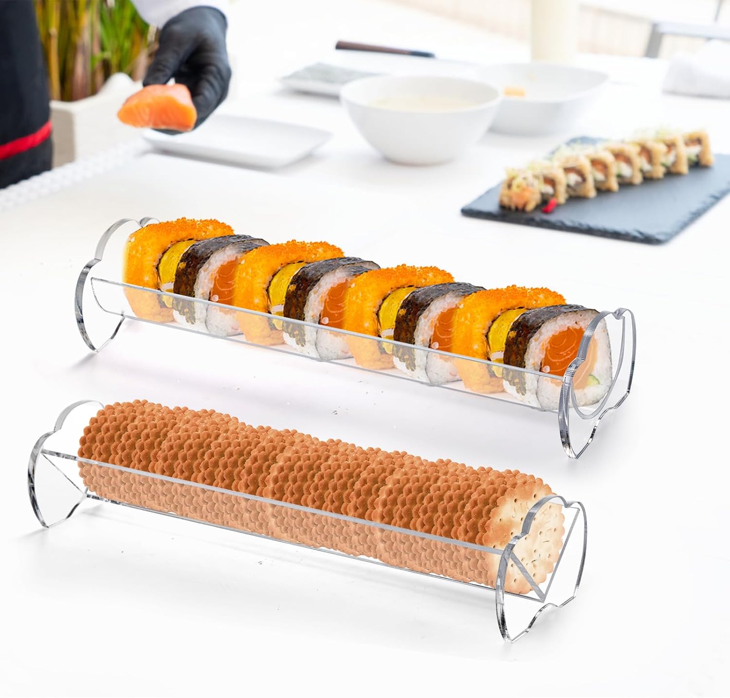 Yopay 4 Pack Cracker Tray for Serving Clear, Acrylic Macaron Display Tray, Biscuit Cracker Holder Stand for Wedding Home Party Events, 11 x 2.7 in, Rectangular - Image 7