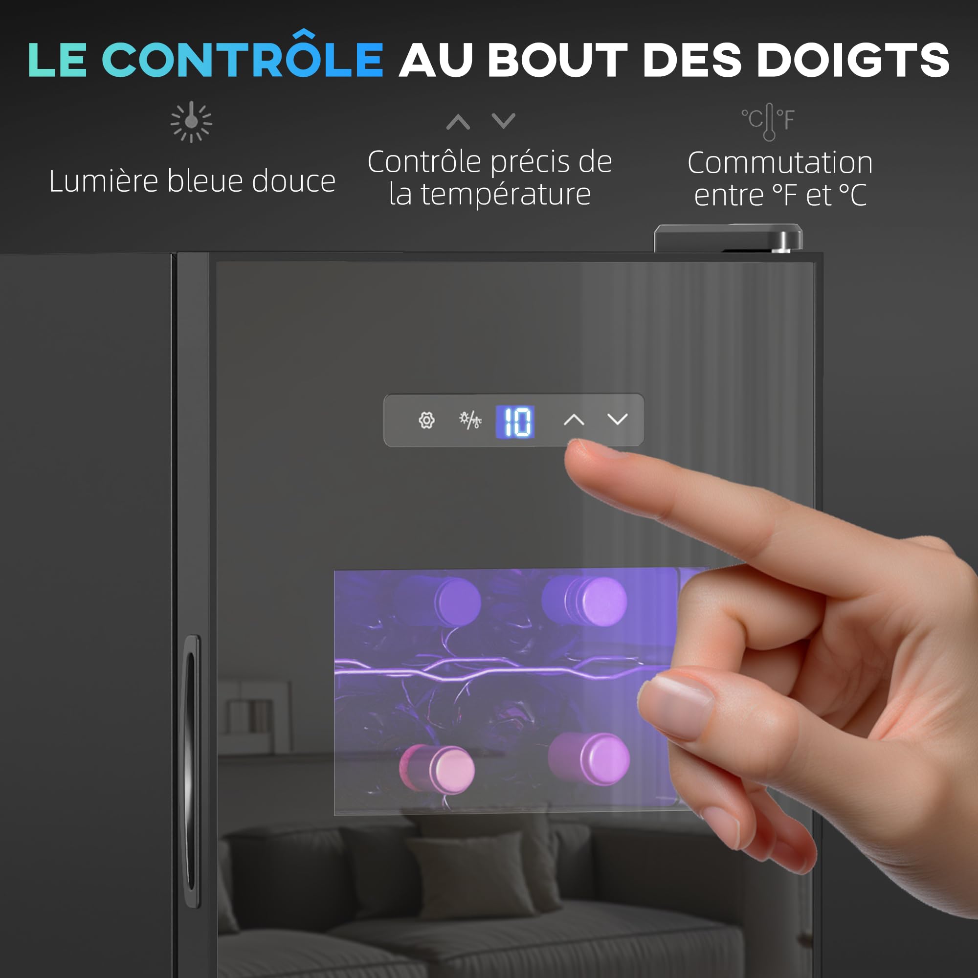 HOMCOM Cave à vin 15 bouteilles 39L réfrigérateur thermoélectrique silencieux porte verre LED écran tactile numérique contrôle température 8-18°C noir