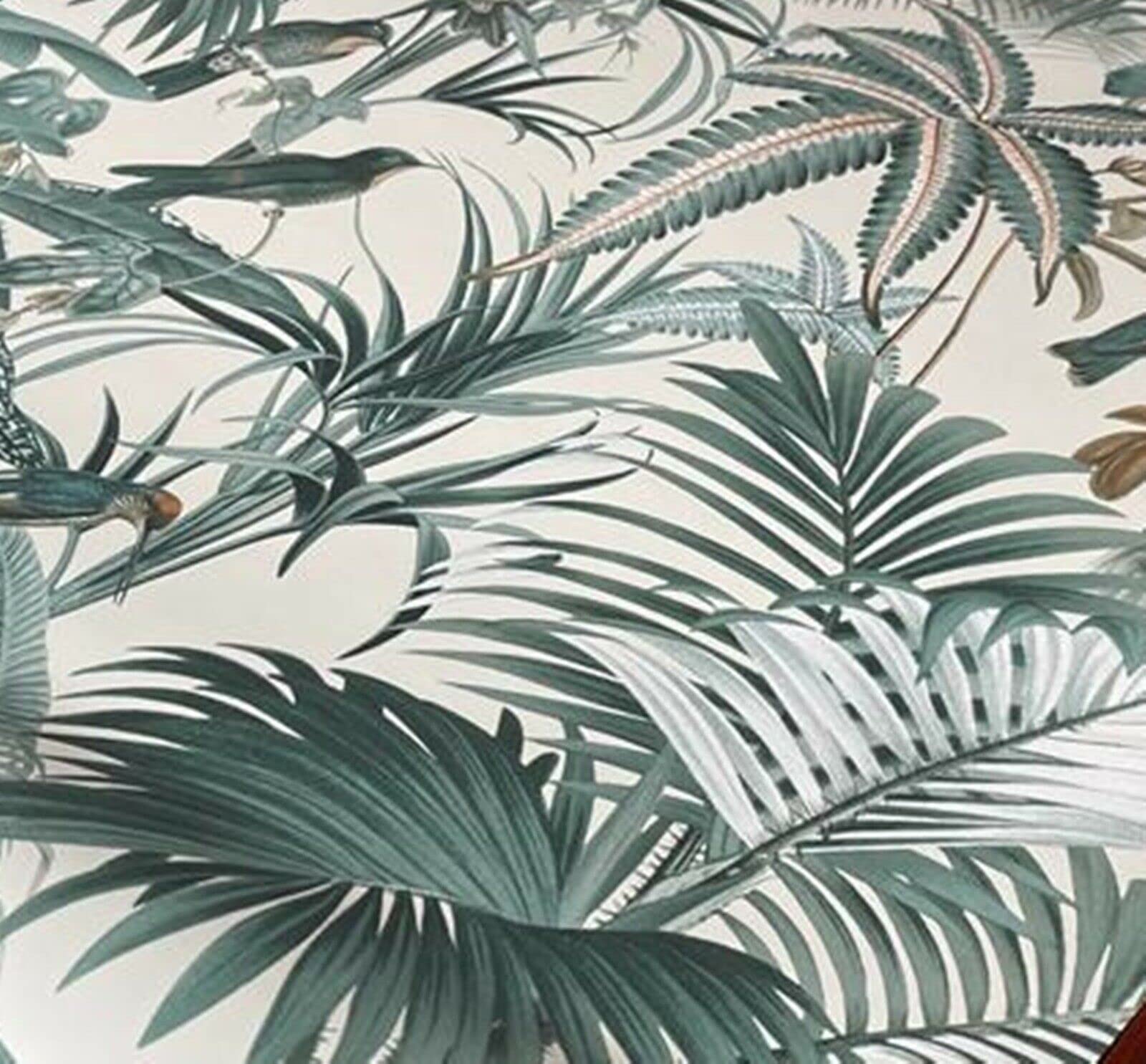 Sophie Laurence Tropical Birds Blush Tropical Rain Forest Birds Jungle Palm Leaves Green Non-Woven Wallpaper (Tropical Birds Blush)