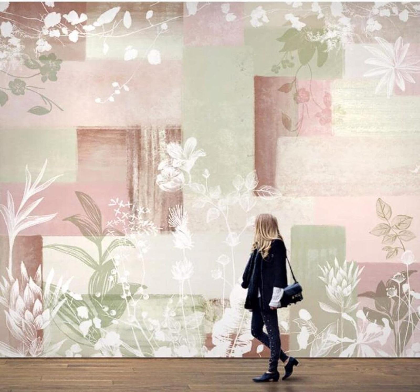 XLMING Abstract Pastoral Plants Pink Geometric 3D Wallpaper Luxury Silk Study Dining Feature Sofa Grey Bedroom Living Room Tv Decorative Wall-150cm×105cm