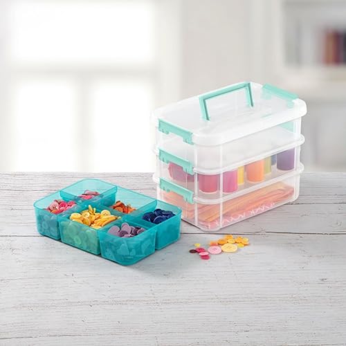 Miniatura 8 de Sterilite Paquete de 24 cajas de almacenamiento de plástico, 3 capas, apilar y transportar, transparenteazul