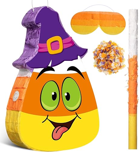 Aoriher Piñata de Halloween con palito y confeti para los ojos vendados, juego de piñata rellena de dulces con temática de Halloween, piñata