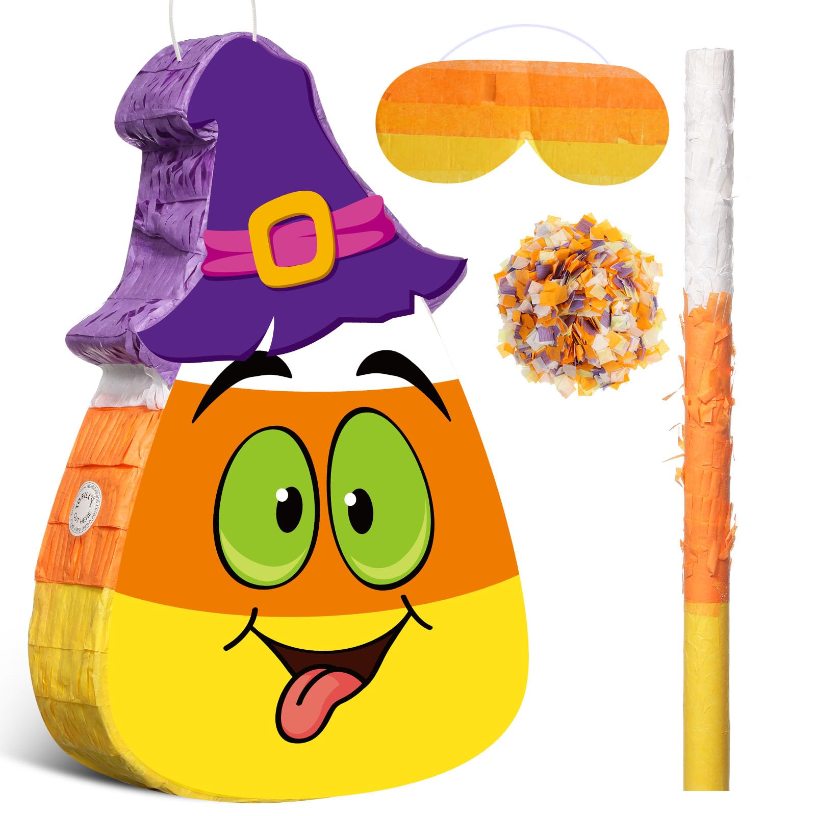 Aoriher Piñata de Halloween Piñata de Maíz Dulce con Set de Confeti Palo y Venda de Ojos Piñata para Rellenar Dulces con Tema de Halloween Truco o Trato Piñata Mexicana para Juego de Fiesta Halloween