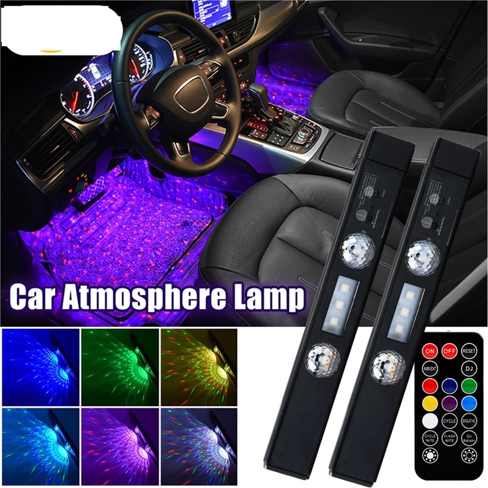 Starlights do Samochodu Oświetlenie samochodowe LED RGB, lampa Gwiazda na dachu z em bezprzewodowym USB, wiele trybów, dekoracyjne oświetlenie wnętrza samochodu, imprezowe