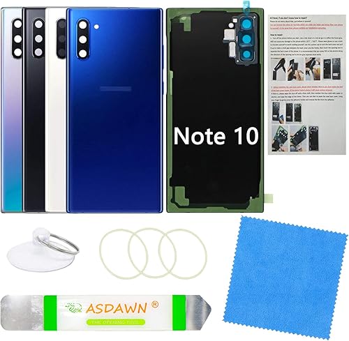 Galaxy Note 10 - Carcasa de repuesto para panel de cristal con manual de instalación + lente de cámara preinstalada + todo el adhesivo + kit de