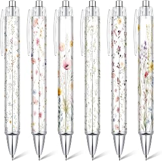 6 Pcs Watercolor Wildflower Pens, Black Ink Retractable Floral Gift Pens | Useful stationery gift for coworkers, teachers, nurses, friends, and anyone who enjoys writing supplies.