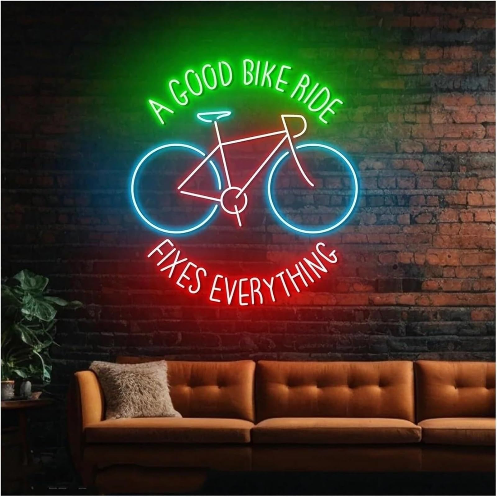 Insegna al neon "A Good Bike Ride Fixes Everything", decorazione da parete per negozio di biciclette aperto, 63,5 cm