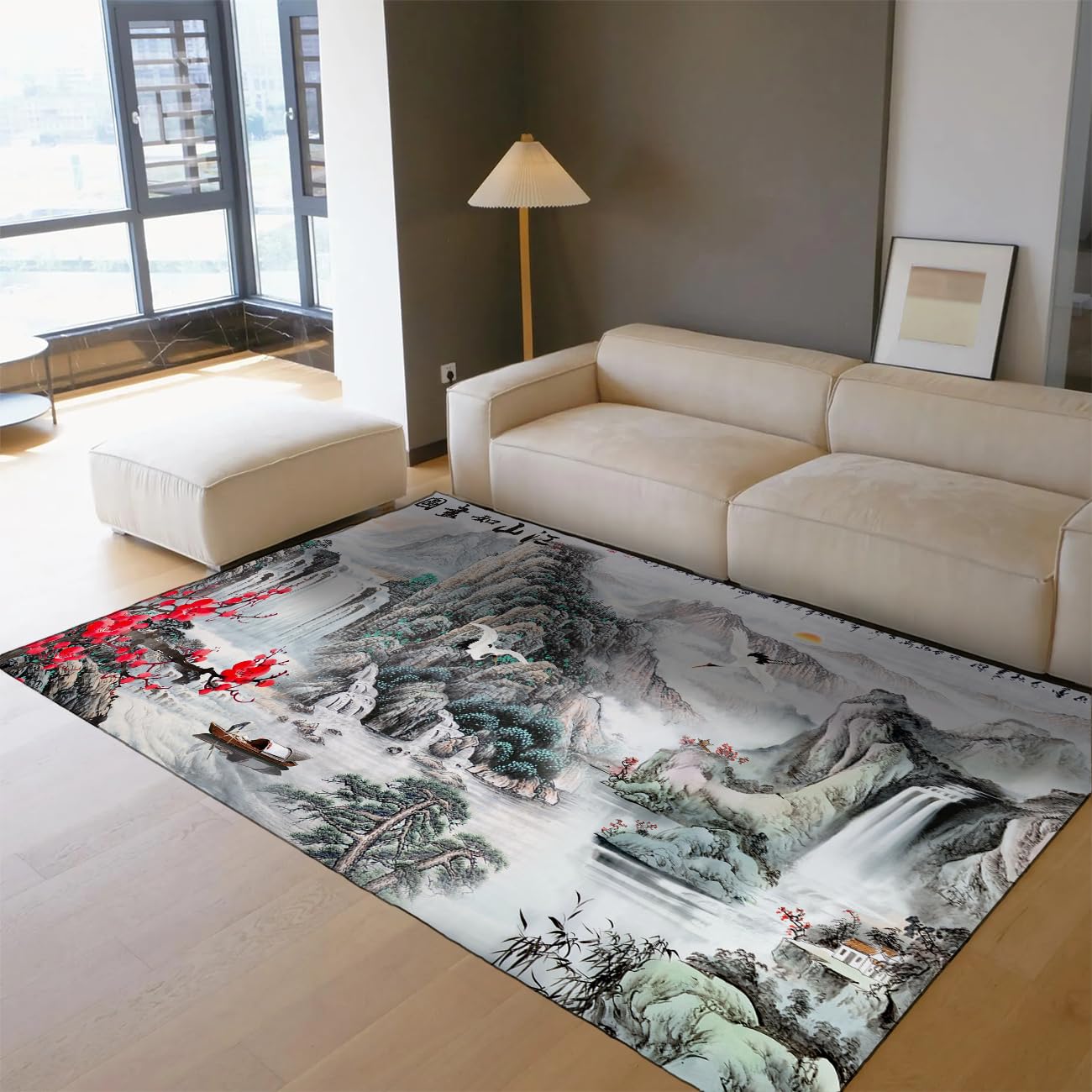 Tapis chinois résistant aux taches et lavable pour salon moderne