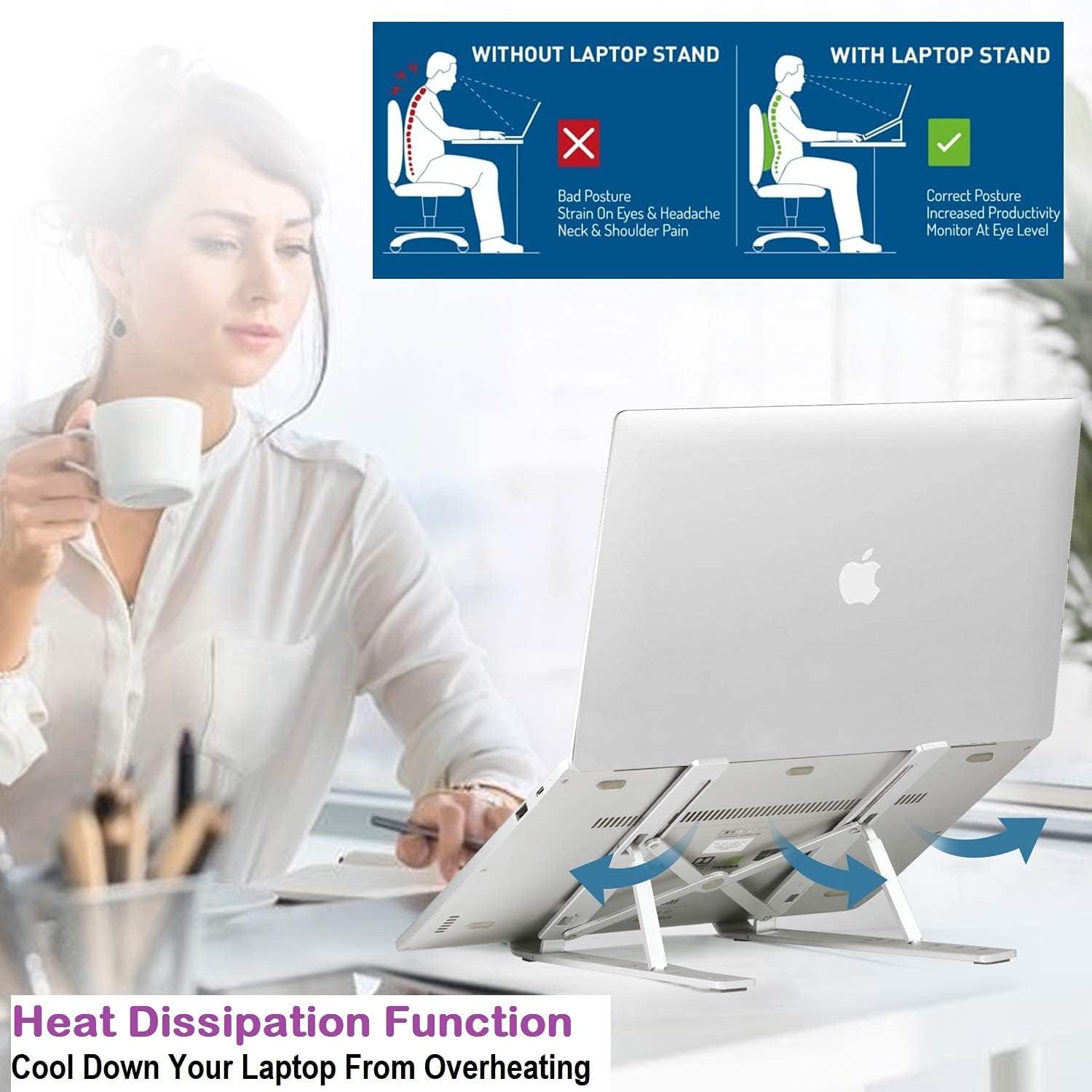 Eplugit Aluminium Laptop Stand Foldable Design, Anti-Slip Silicone Rubber Pad with 7 Angle Adjustment Stand Compatible for Laptop, MacBook, Smart Phone, Tablet (Silver) Eplugit Aluminium Laptop Stand Foldable Design, Anti-Slip Silicone Rubber Pad with 7 Angle Adjustment Stand Compatible for Laptop, MacBook, Smart Phone, Tablet (Silver)