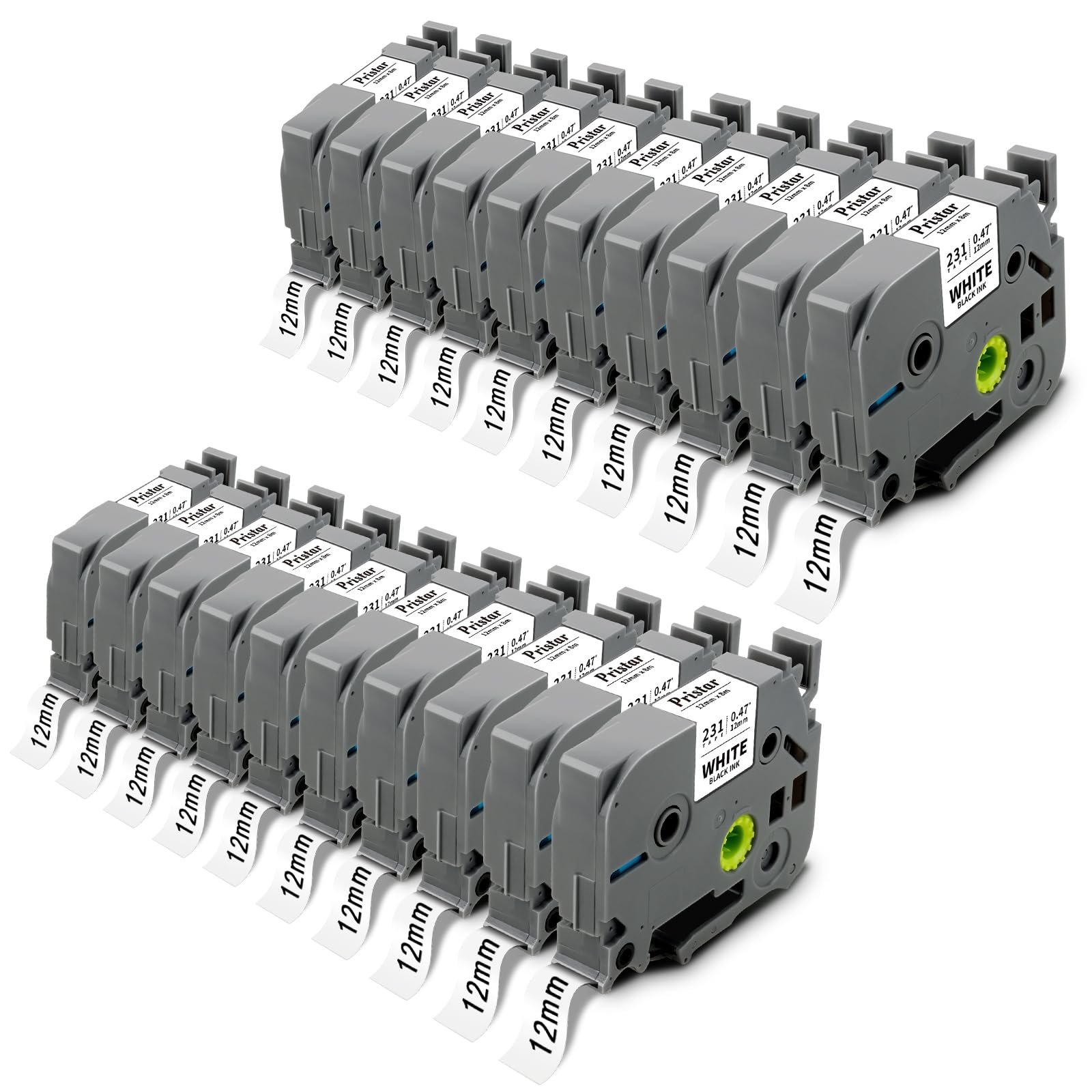Pristar 20x Compatibile per Brother P-Touch 12mm Nastro per Tze-231 Tze231 Etichette, per Brother P-Touch PT-H100R PT-H105 PT-H100LB PT-H110 H107B D400 PT-D210 PT-E100 D600VP 1000 1010 H105 H100LB