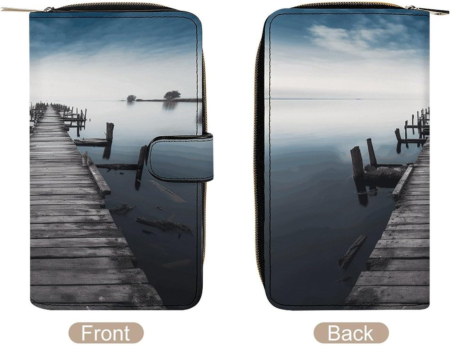 Old Wood Pier Above Calm Water Travel Wallet for Men & Women RFID Blocking Card Organizer Credit Card Holder Large Capacity