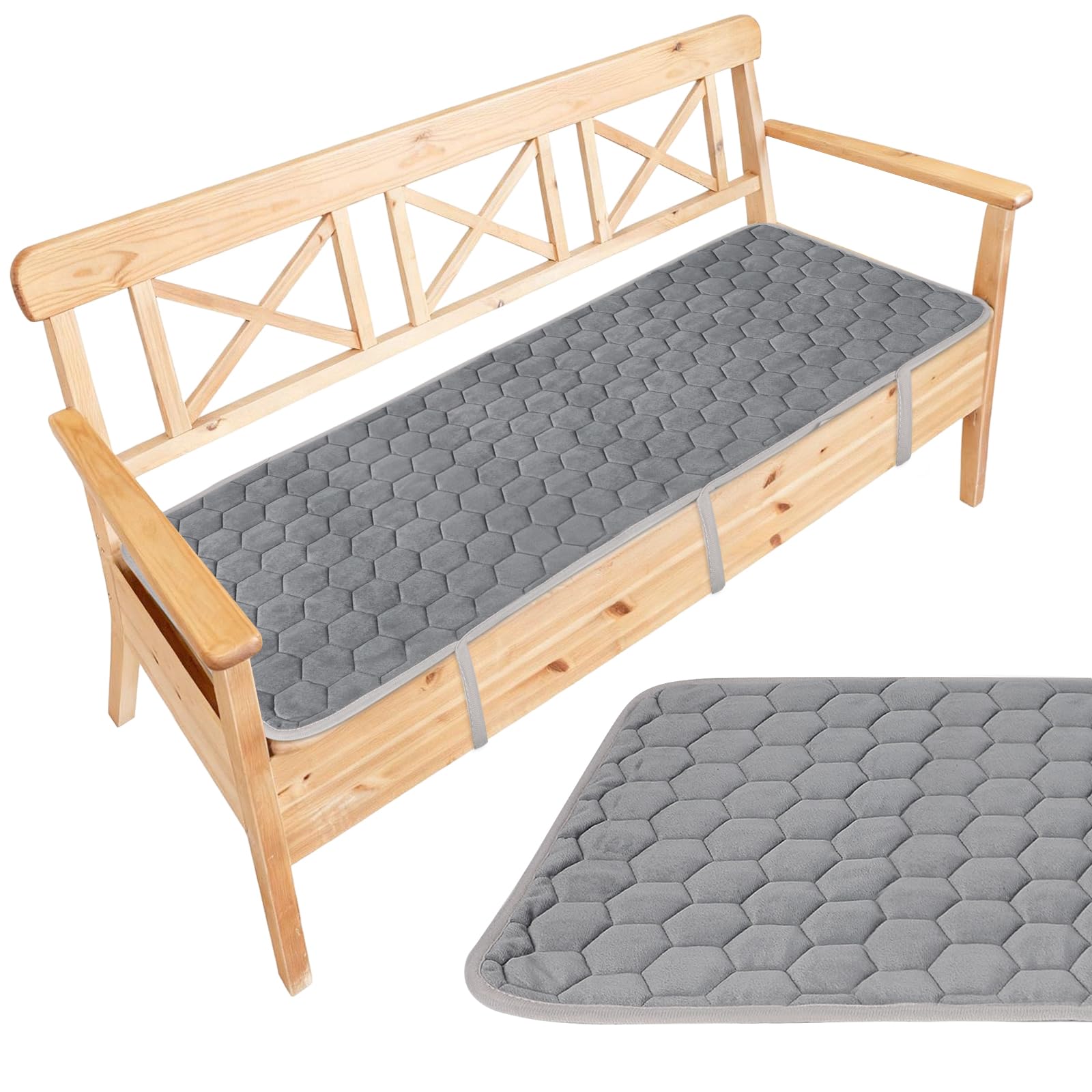 Coussin de banc lavable 120 x 48 cm avec attaches matelassé pour chaise de cuisine et de jardin