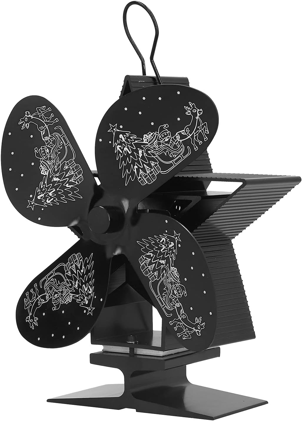 薪ストーブファン 4ブレード熱式ストーブファン環境にやさしい熱駆動煙突ファン薪 ログバーナー 暖炉用暖炉ファン 黒 暖炉 アクセサリ