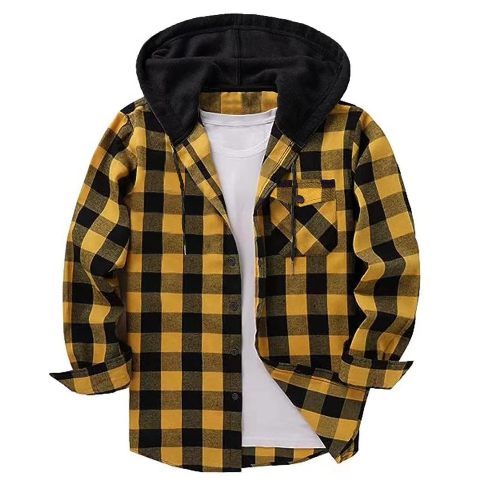 Shirts for Men Long Sleeve Fashion Casual Button Down Plaid Shirt Drawstring Hooded Jackets Lightweight Shacket 2026 — view 20
