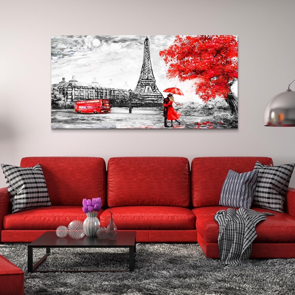 Wapluam Black And White Wall Art For Living Room Large Modern Wall Decor Bedroom Office Decoration Eiffel Tower Panorama Of Buildings And Couples Prints Artwork Stretched And Framed Ready To Hang