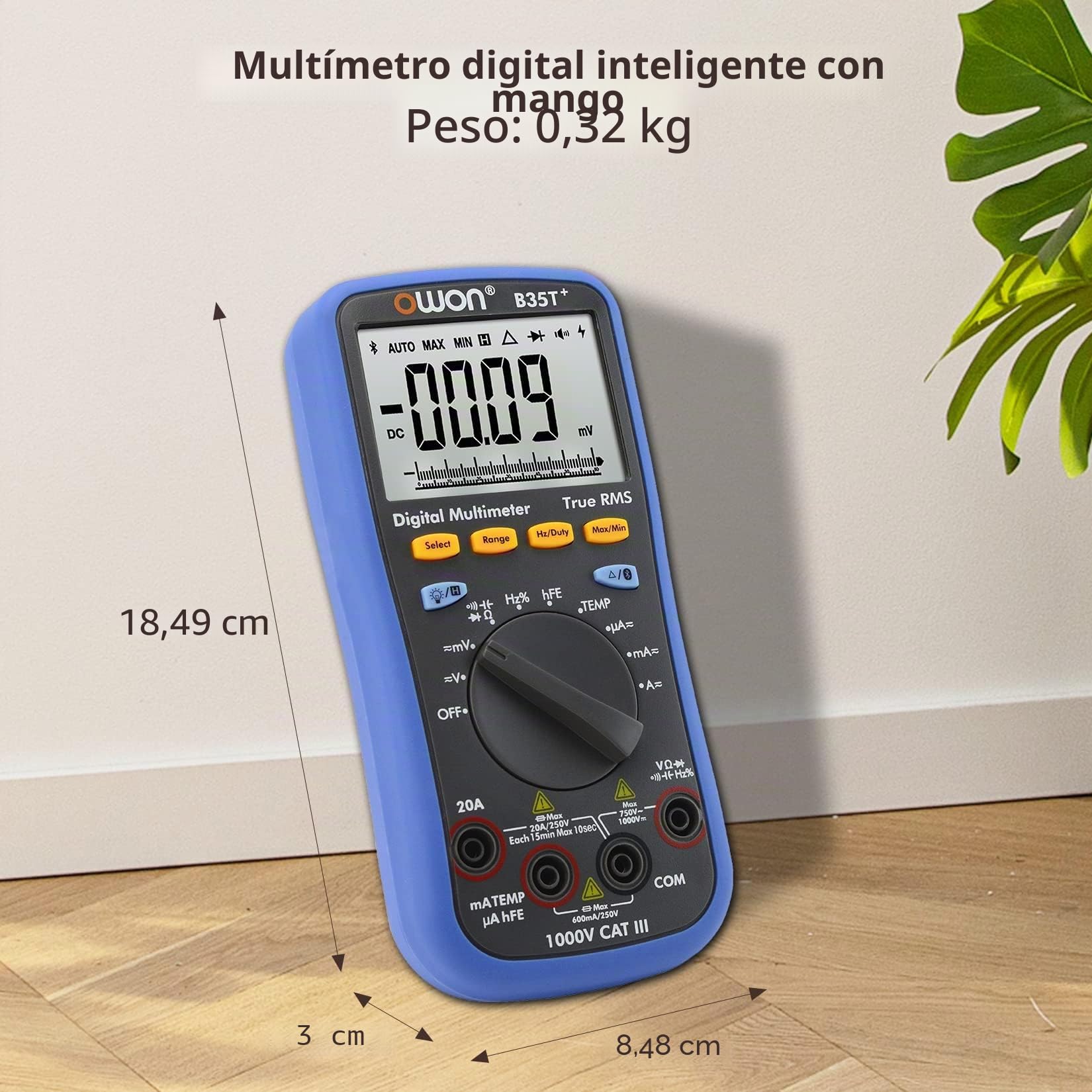 OWON B35T+ Multímetro Digital 6000 Count Auto Range Digital True RMS Multímetro Inteligente con Bluetooth 4.0 (Android e iOS) y Función de Grabación de Datos Sin Conexión Tester Electricista