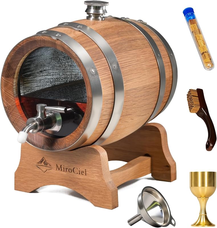 Visualized Oak Aging Barrel(1.5 Liter) | Mini Charred Oak Whiskey Barrels with Stand,For Personalized Age Cocktails, Bourbon, Whisky, Tequila, Rum, Mead Wine
