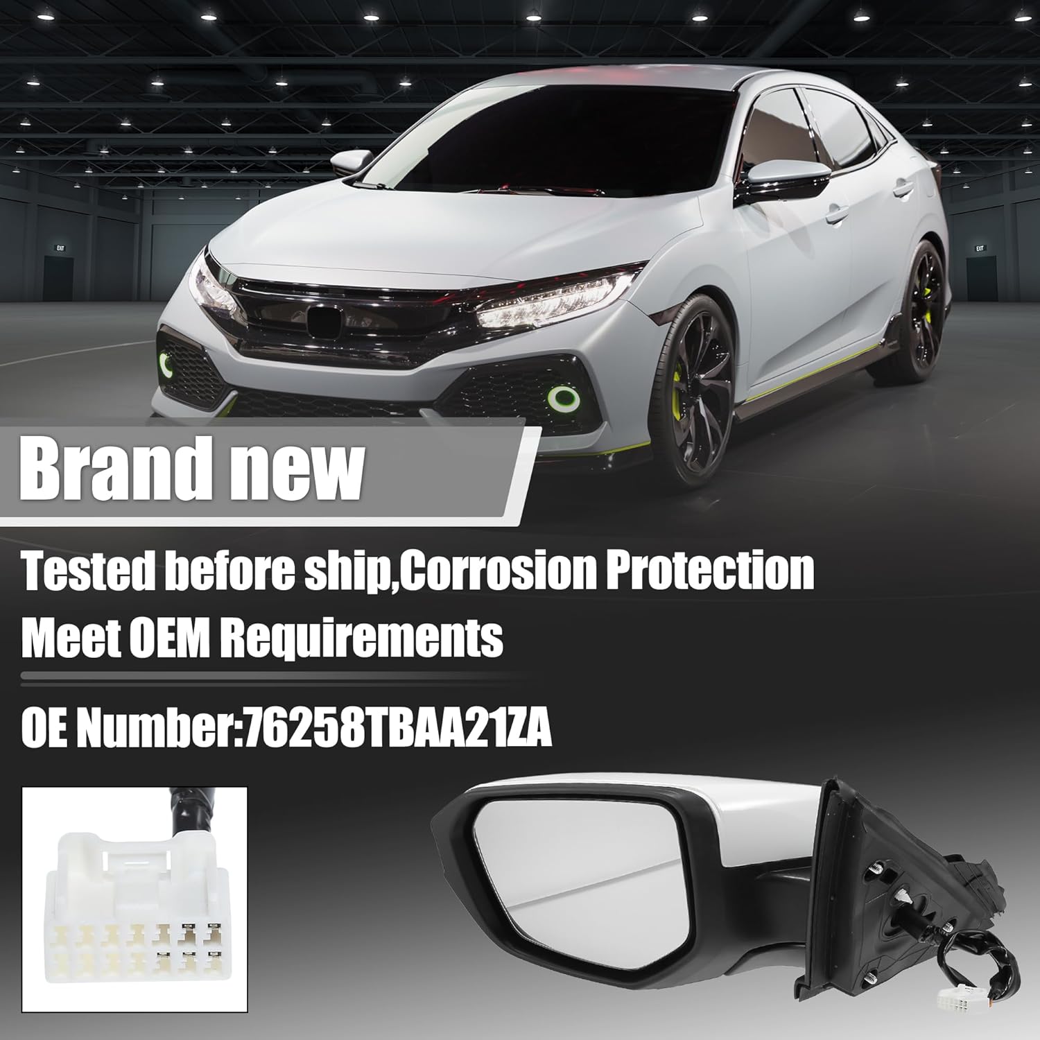 X AUTOHAUX Door Mirror Assembly Left Driver Side for Honda Civic 2016-2020 Power Glass Heated Manual Folding 5 Pins White Paint to Match Replace No.76258TBAA21ZA